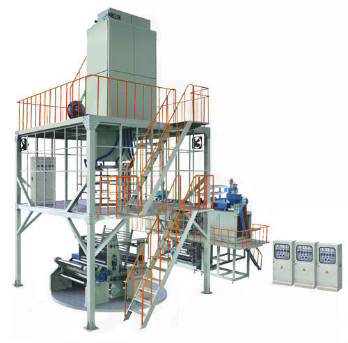 Three-layer co-extruding film blowing machine unit